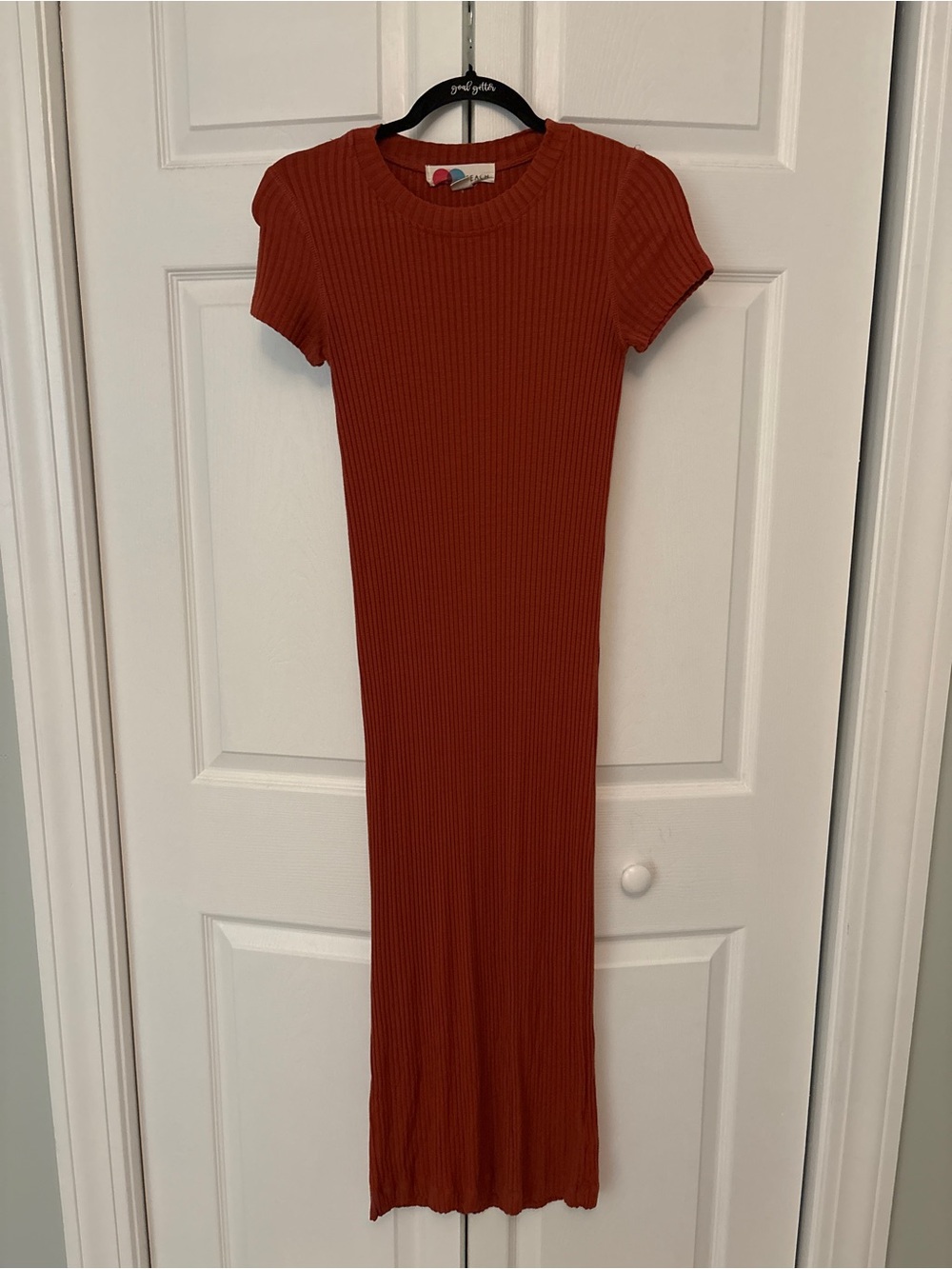 FP Beach Free People Rust Orange Ribbed Short Sleeve Maxi Dress XS